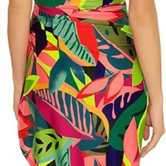 Trina Turk One Shoulder Tropical Print Dress Size L NWT - Picture 4 of 11